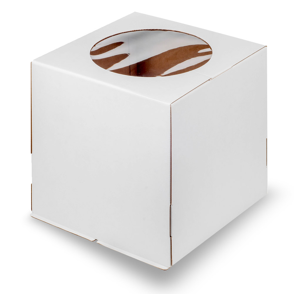 купить Коробка для торта с окошком, 240*240*300 мм (белая) гофрокартон